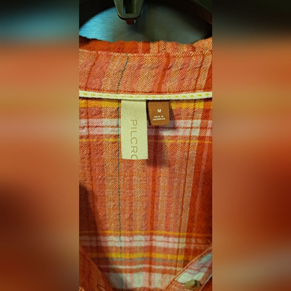 Pilcro The Hadley Relaxed Plaid Button Front Top Shirt Blouse Fall Viscose Bld M - Picture 4 of 9